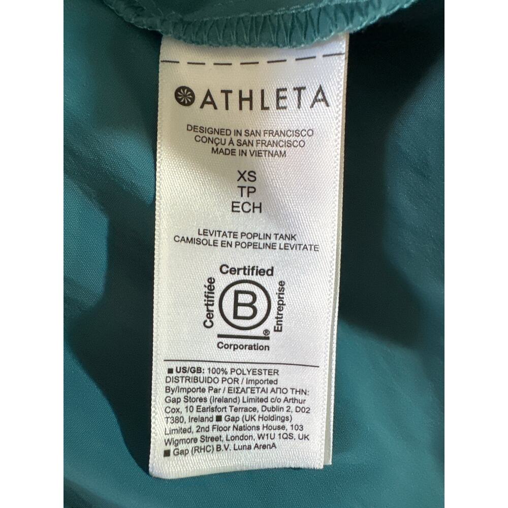 Athleta Levitate Poplin Tank Top XS Borealis Green‎ Cinched Tie Waist Sleeveless - Picture 7 of 7
